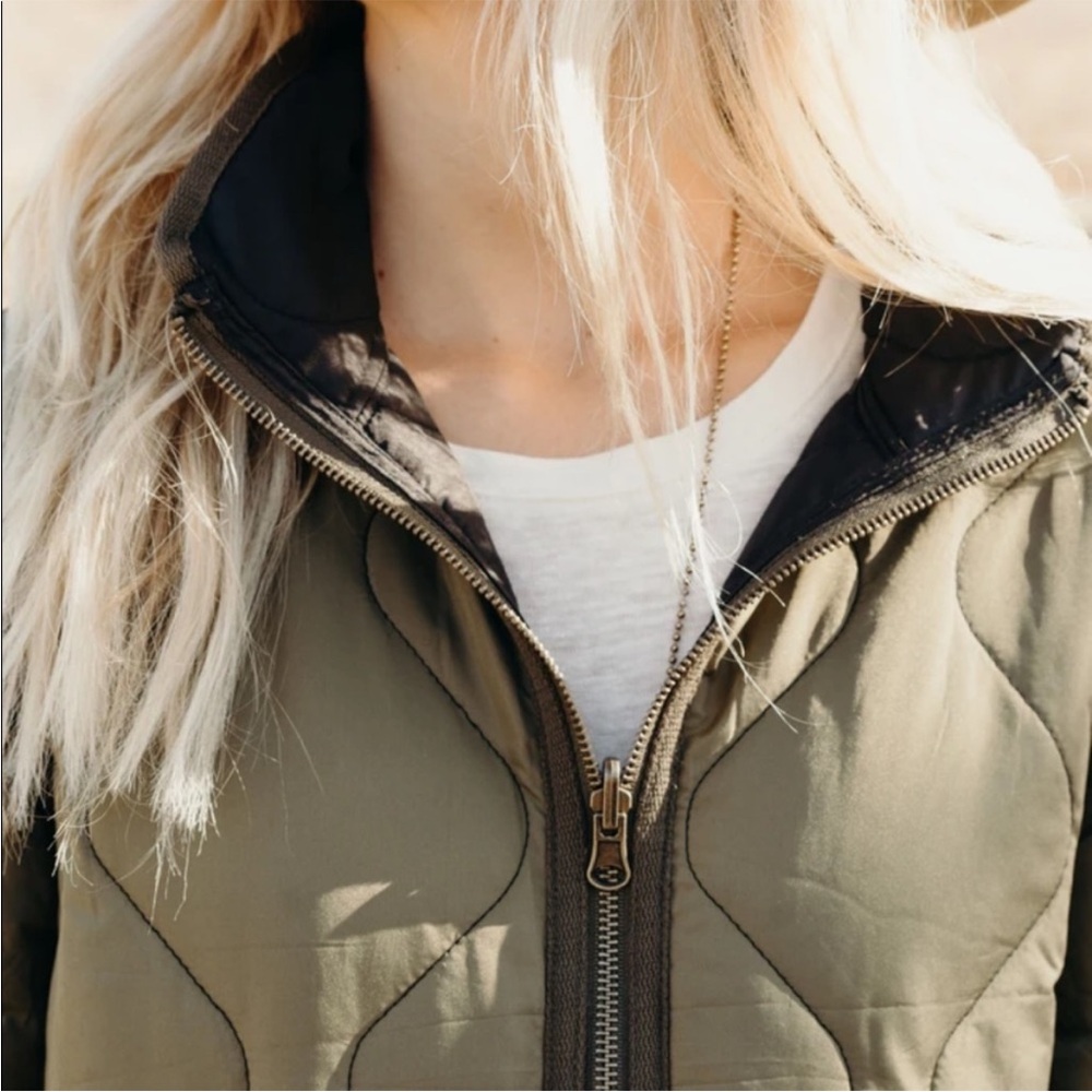 Reversible Olive Green Quilted Coat - Picture 7 of 11